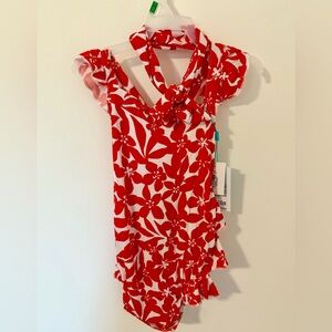 Posh Peanut Red Floral Bubble Romper and Headband